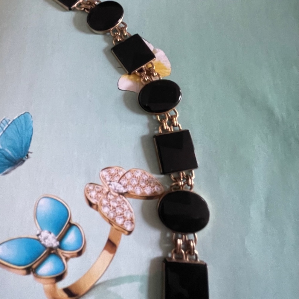 ELEGANT VINTAGE ART DECO OVAL & SQ 1/20 12K GF WRE ONYX BRACELET.